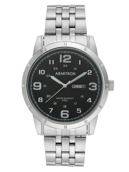Armitron Men's Silver-Tone and Black Day Date Dress Watch