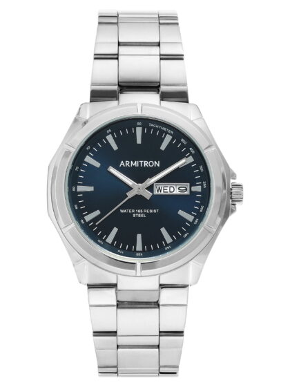 Armitron Men's Silver-Tone and Blue Day Date Dress Watch