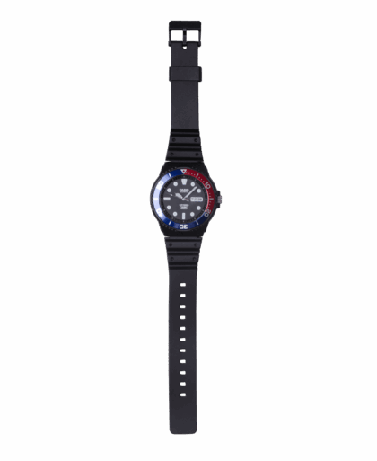 Casio Mens Analog Wristwatch Marine Design 100M Wr 3Yr Battery Red & Blue
