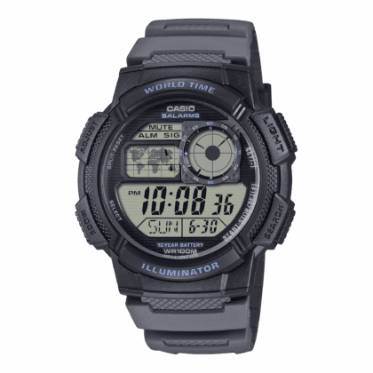 Casio Mens Digital Round Wristwatch Lc Analog 10-Yr Battery 100M Wr Led Light Stopwatch Gray