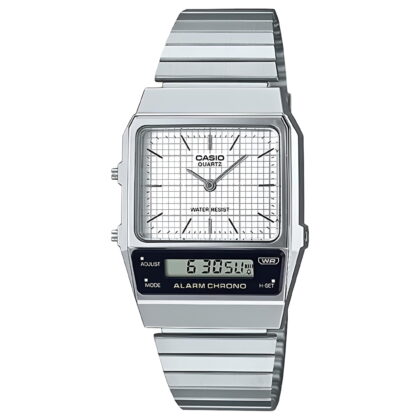 Casio AQ800E-7A Men's Vintage Stainless Steel Band Analog Digital Alarm Chronograph Watch