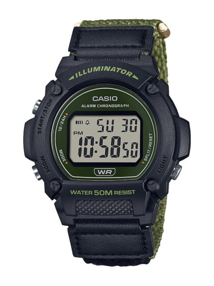 Casio Mens Digital Cloth Band Wristwatch, Green W219HB-3AV