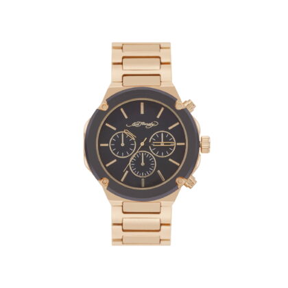 Ed Hardy Singles Quartz Men's Brushed Gold Metal Strap 46mm Analog Watch