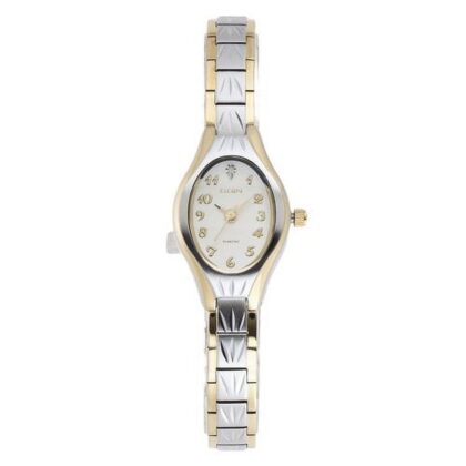 Elgin Adult Female Analog Wristwatch in Two-Tone with Oval Dial Metal Bracelet (EG8076)