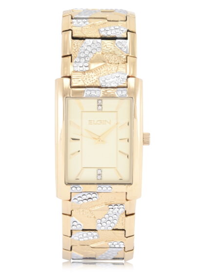 Elgin Adult Men's Tank Case Watch with Crystal and Brushed Bark Bracelet . (FG180033)