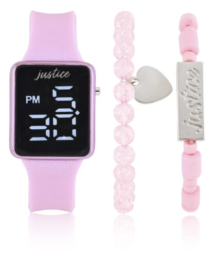 JSE40278WM Justice LED Watch with Glitter Strap and 2pc Bracelet Set