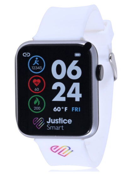Justice Unisex Child Smart Watch with Silicone Perforated Band in White (JSE4202WM)
