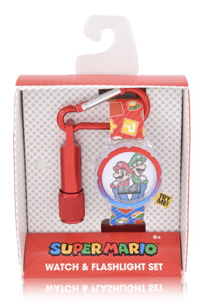 Nintendo Super Mario Brothers Unisex Child Red and Blue 2pc LCD Watch and Flashlight Set, GSM40095WM
