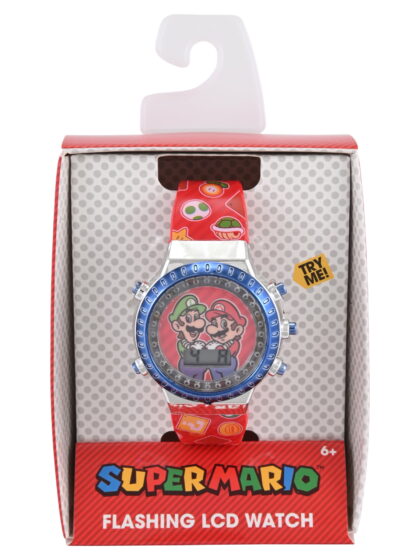 Nintendo Super Mario Brothers Featuring Mario and Luigi Unisex Child Red and Blue LCD Watch, GSM4094WM
