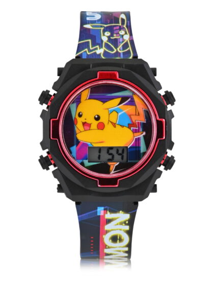 POK4361WM Pokemon Kids Contrast Colored Case Flashing Lights LCD Watch with Printed Strap