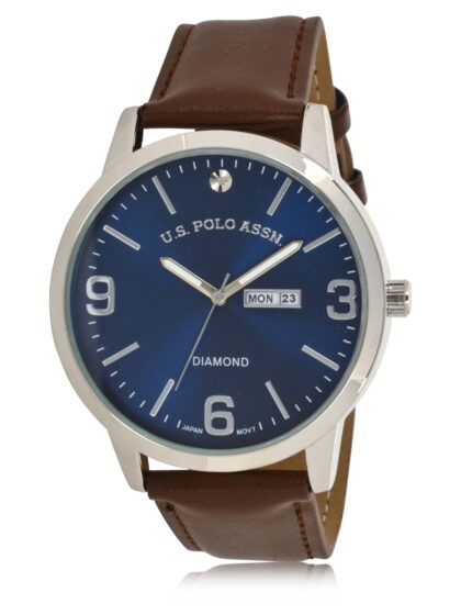 U.S. Polo Assn. Adult Male Analog Classic with Blue Dial and Brown Strap (USC50587WM)