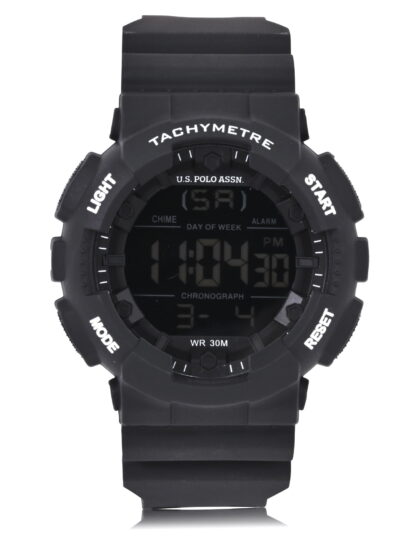 U.S. Polo Assn. Adult Male Black Digital Tachymeter Watch (USC90071WM)