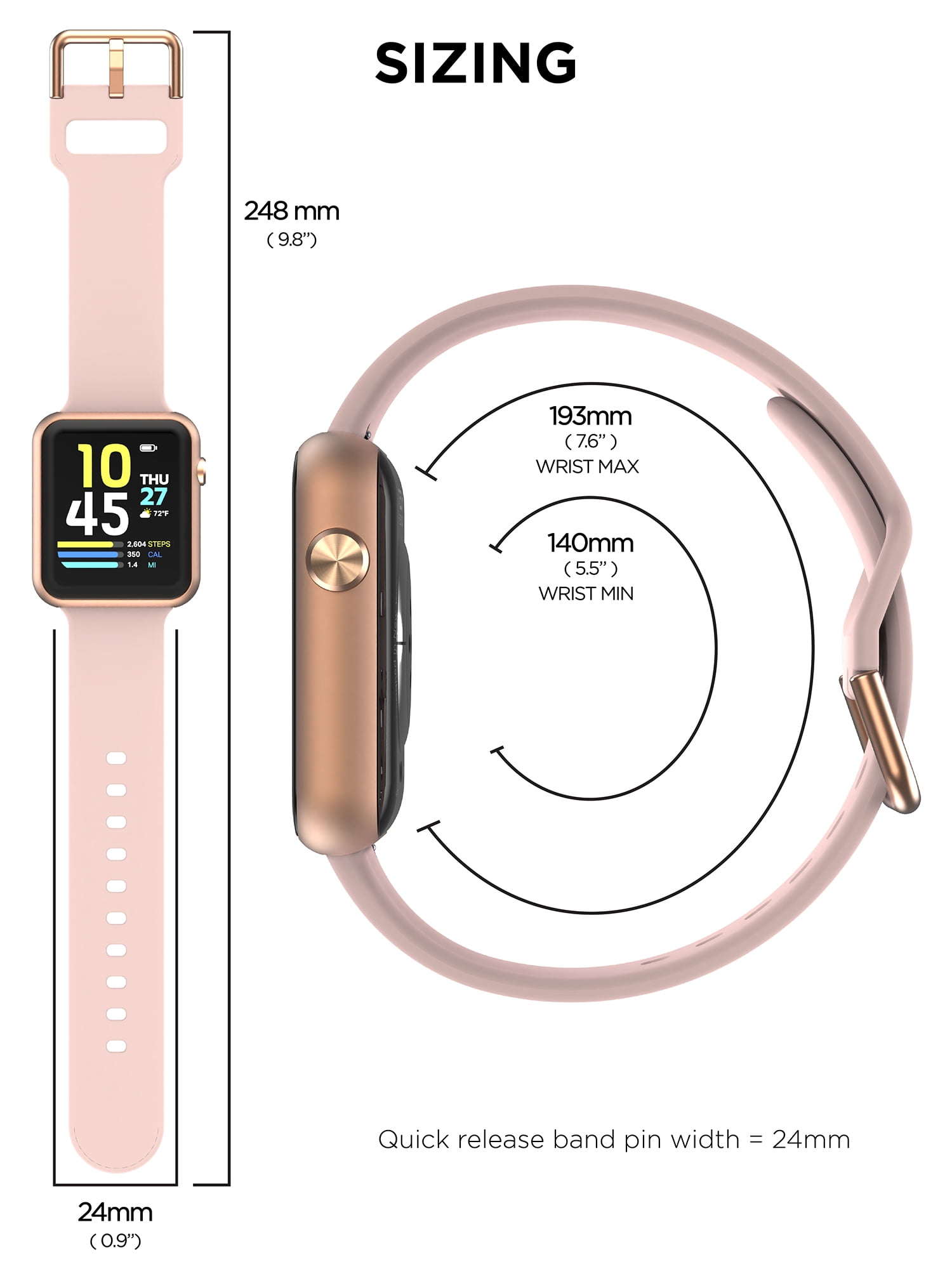 iTech Fusion 3 Unisex Adult Rectangular Smart Watch, Blush, Silicone Strap - Image 6