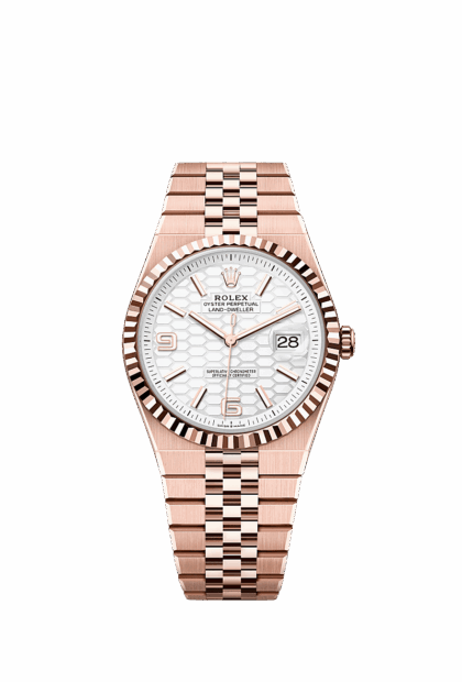 Unworn 2025, Rolex Land-Dweller 40, 18k Everose Gold, Intense white dial, Fluted Flat Jubilee, Ref# 127335-0001, box and papers 1:1